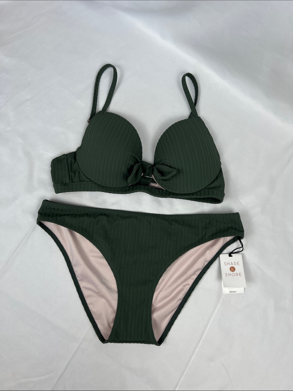 Shade & Shore Dark Green Ribbed‎ Bikini Set- Top 34B/ Bottoms Medium